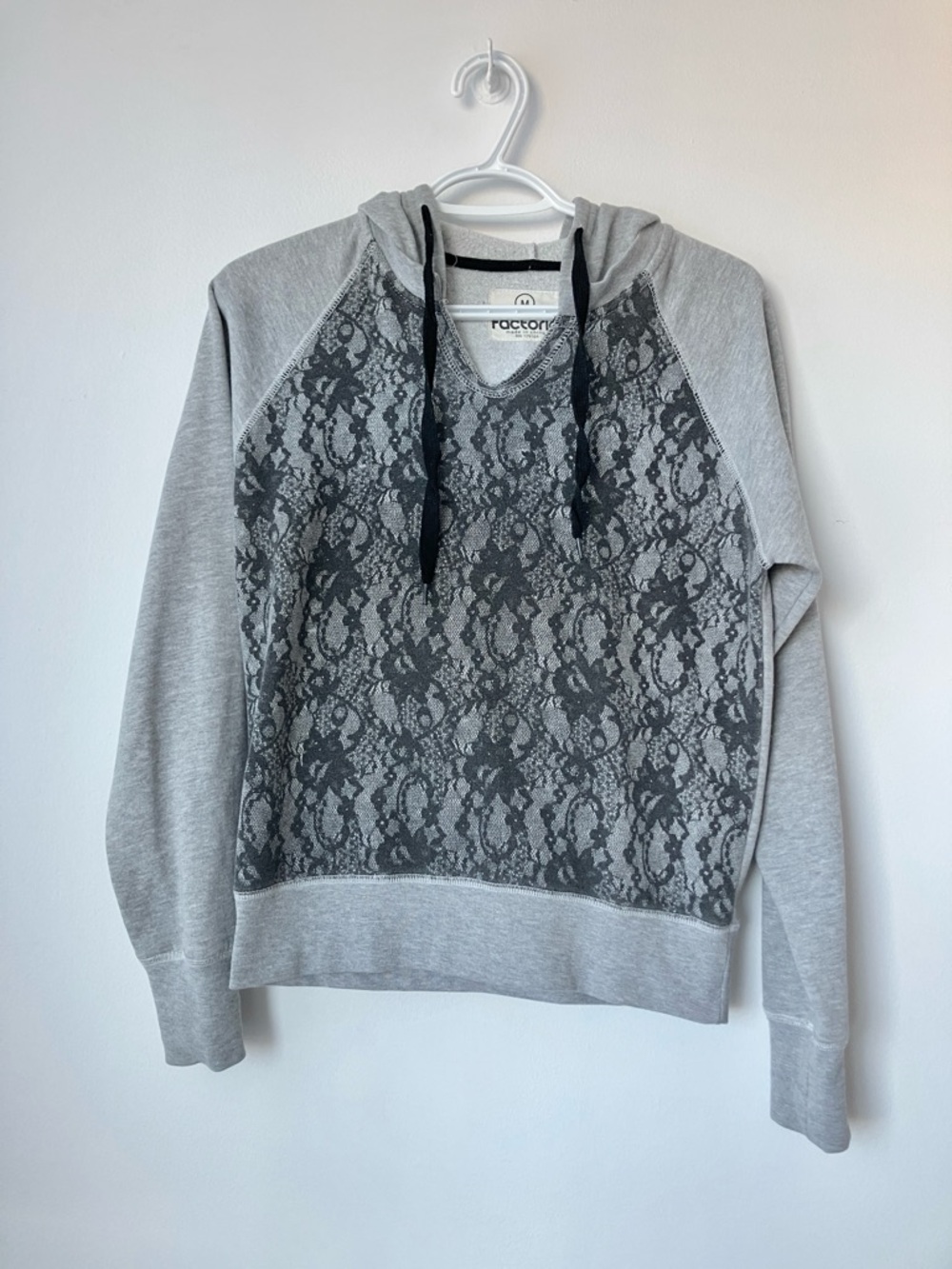 Lace-Front Gray Hooded Sweater